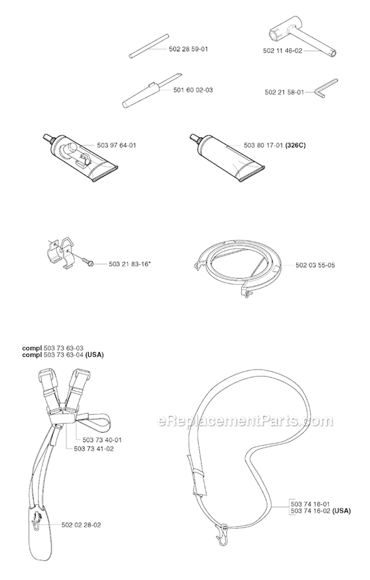 Accessories 1 Diagram and Parts List for 326RX 2002-02 Husqvarna Brush Cutter