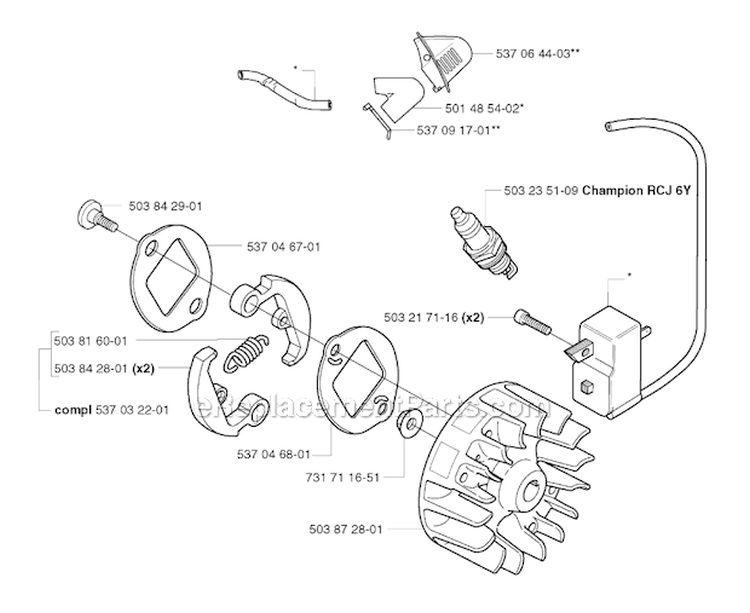Ignition System  Clutch Diagram and Parts List for 326RX 2002-02 Husqvarna Brush Cutter