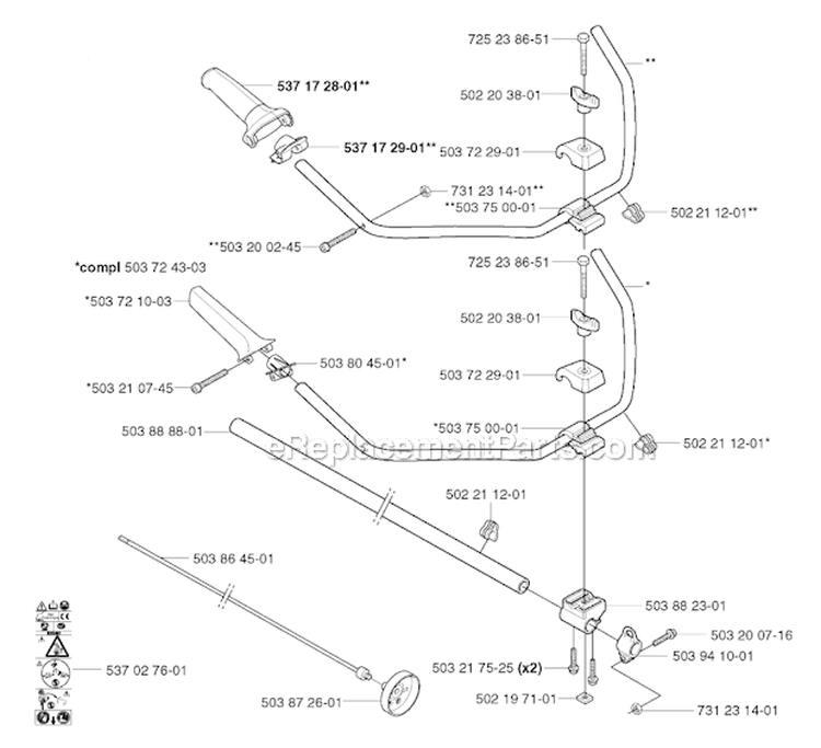 Shaft  Handle Diagram and Parts List for 326RX 2002-02 Husqvarna Brush Cutter