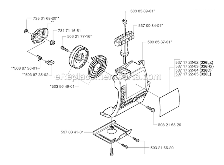 Starter Diagram and Parts List for 326RX 2002-02 Husqvarna Brush Cutter