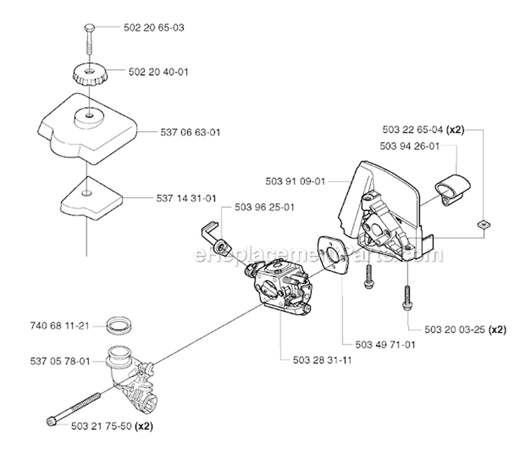 Carburetor  Air Filter Diagram and Parts List for 326RX 2002-02 Husqvarna Brush Cutter
