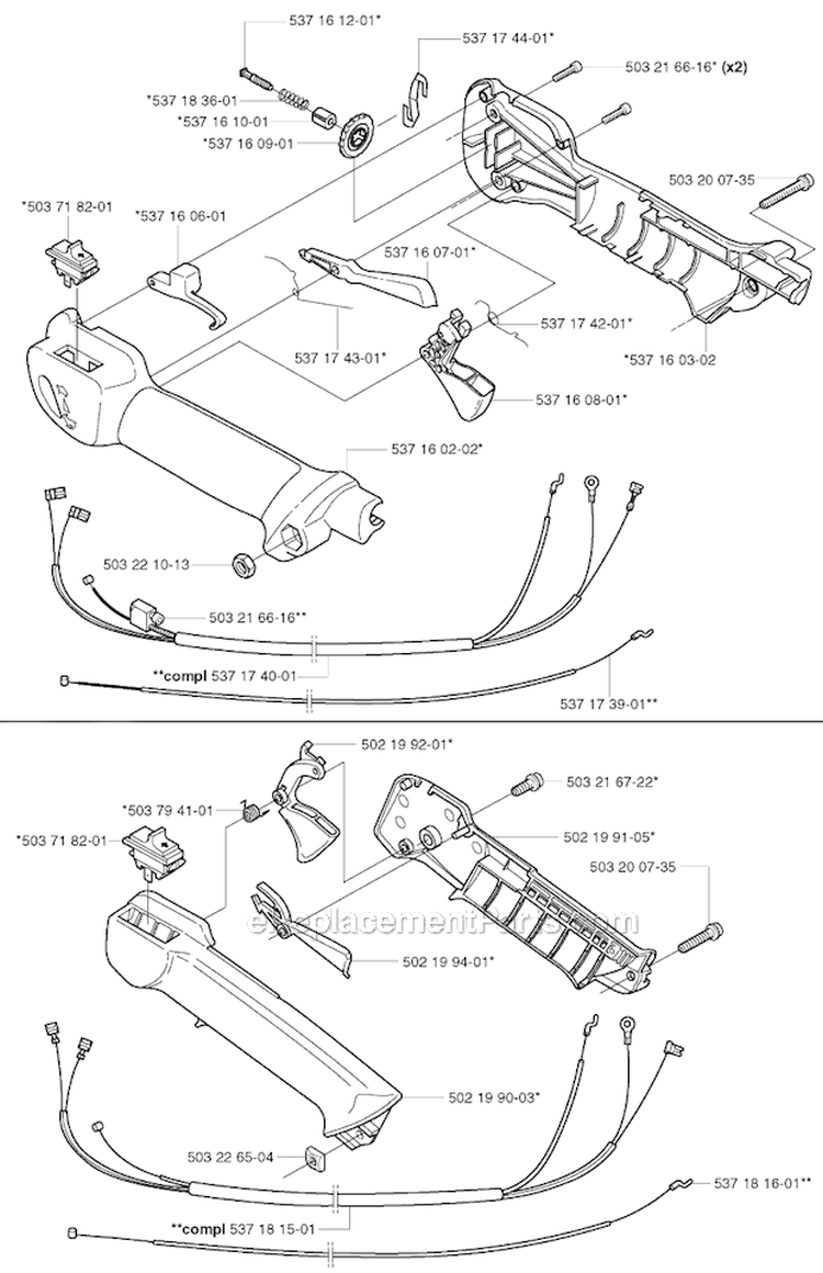 Throttle Controls Diagram and Parts List for 326RX 2002-08 Husqvarna Brush Cutter