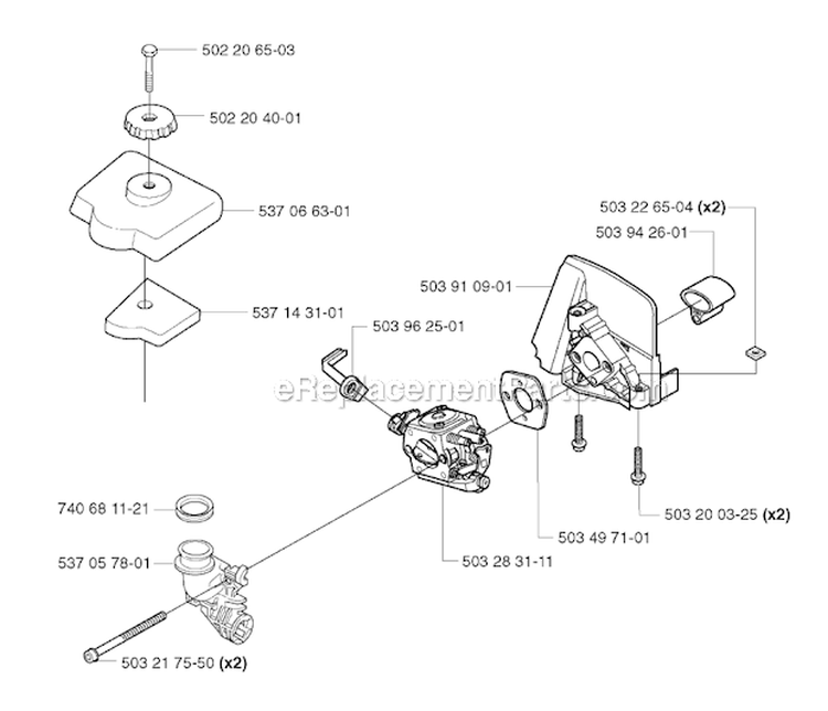 Carburetor  Air Filter Diagram and Parts List for 326RX 2002-08 Husqvarna Brush Cutter