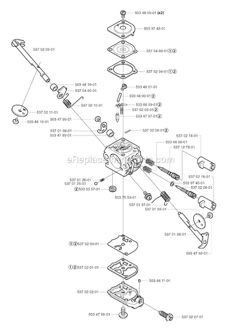 Carburetor Details Diagram and Parts List for 326RX 2002-08 Husqvarna Brush Cutter