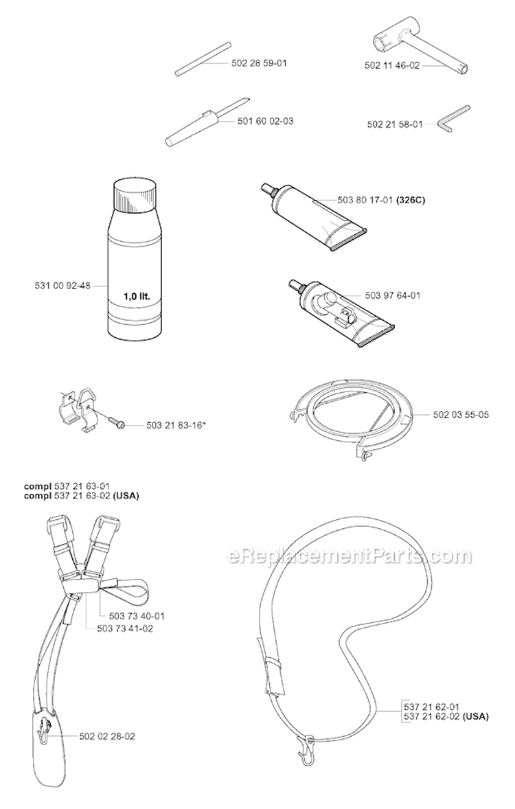 Accessories 1 Diagram and Parts List for 326RX 2004-03 Husqvarna Brush Cutter