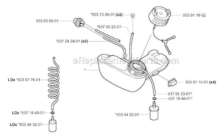 Fuel Tank Diagram and Parts List for 326RX 2004-03 Husqvarna Brush Cutter
