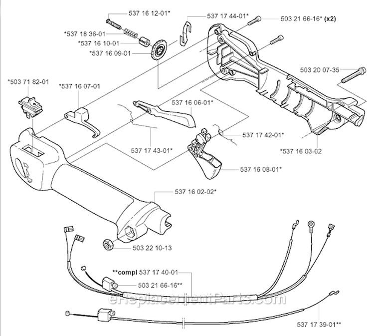 Throttle Controls Diagram and Parts List for 326RX 2004-03 Husqvarna Brush Cutter