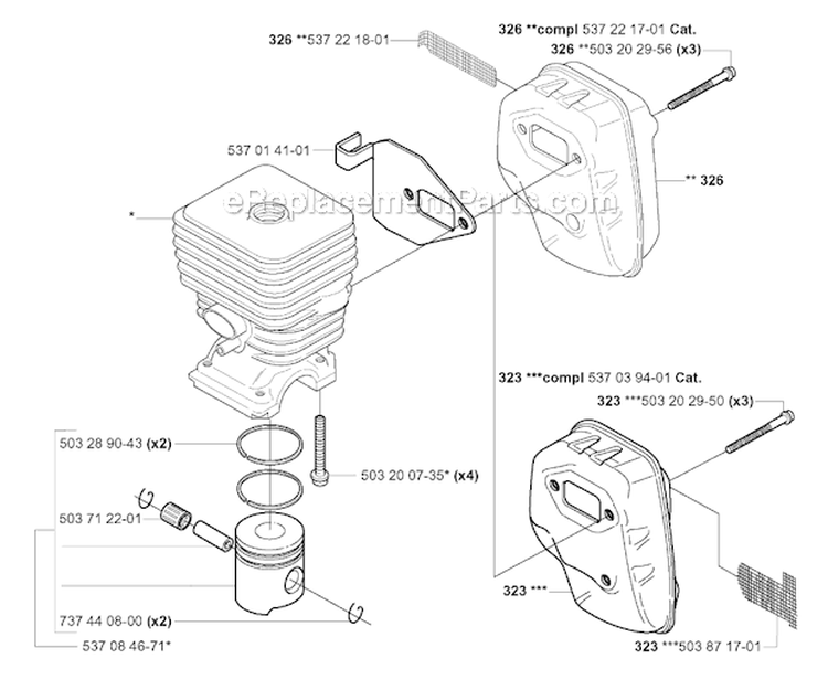 Cylinder Piston Diagram and Parts List for 326RX 2004-03 Husqvarna Brush Cutter