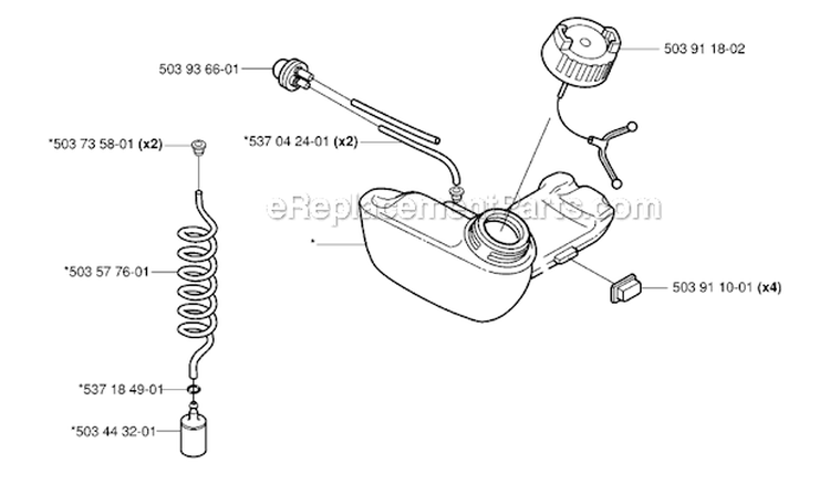 Fuel Tank Diagram and Parts List for 326RX 2006-04 Husqvarna Brush Cutter