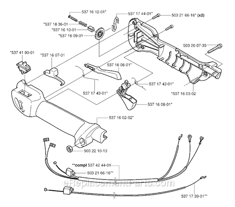 Handle  Controls Diagram and Parts List for 326RX 2006-04 Husqvarna Brush Cutter