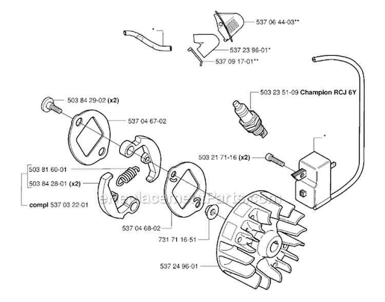 Ignition System Diagram and Parts List for 326RX 2006-04 Husqvarna Brush Cutter