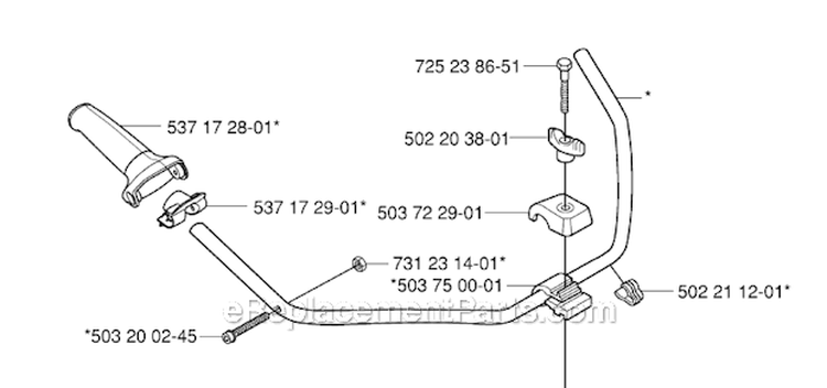 Shaft  Handle Diagram and Parts List for 326RX 2006-04 Husqvarna Brush Cutter