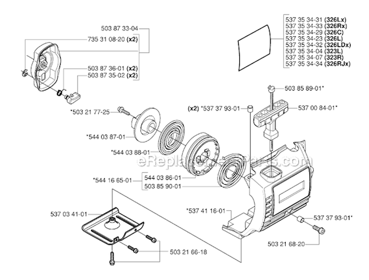 Starter Diagram and Parts List for 326RX 2006-04 Husqvarna Brush Cutter