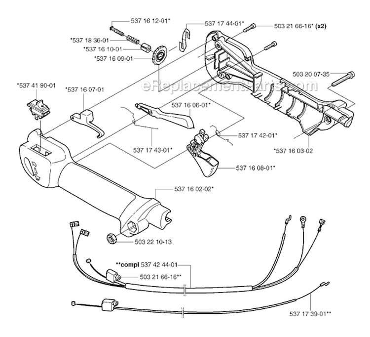 Handle  Controls Diagram and Parts List for 326RX 2007-01 Husqvarna Brush Cutter