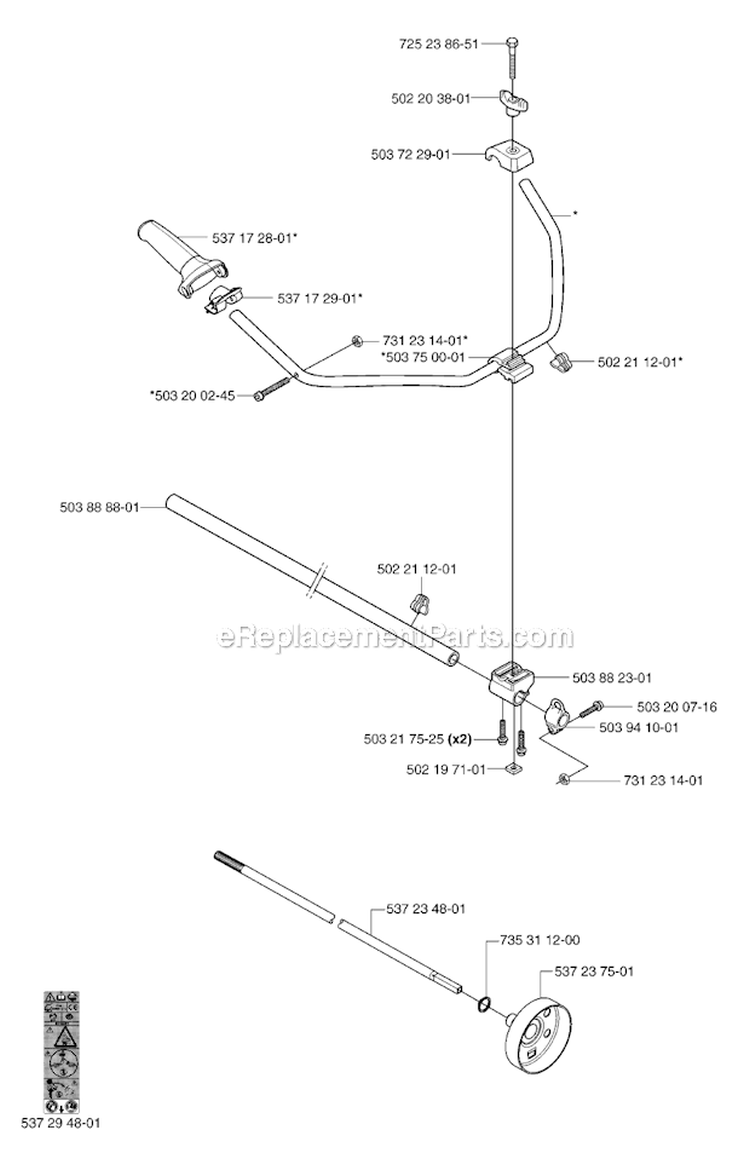 Shaft  Handle Diagram and Parts List for 326RX 2007-01 Husqvarna Brush Cutter