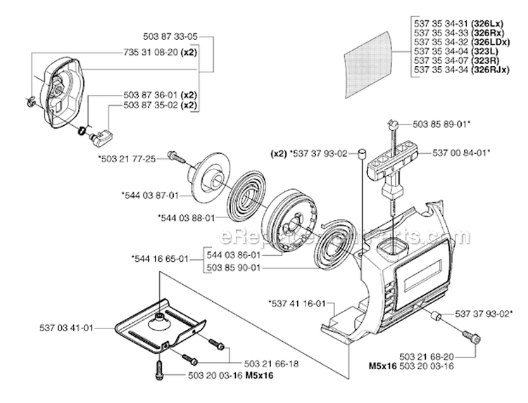 Starter 2 Diagram and Parts List for 326RX 2007-01 Husqvarna Brush Cutter