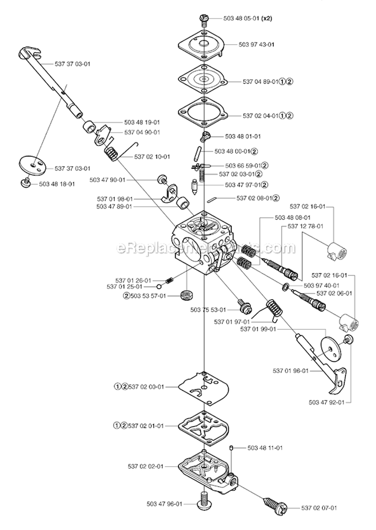 Carburetor Details Diagram and Parts List for 326RX 2007-01 Husqvarna Brush Cutter