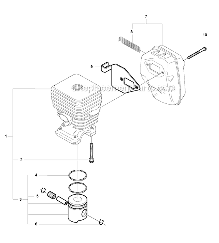 Cylinder Piston  Muffler Diagram and Parts List for 326RX 2009-05 Husqvarna Brush Cutter