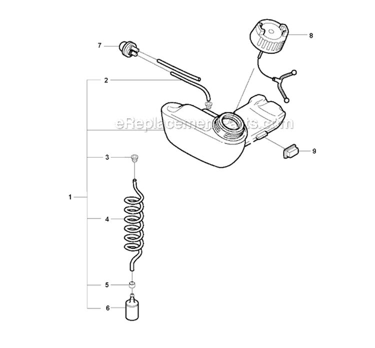Fuel Tank Diagram and Parts List for 326RX 2009-05 Husqvarna Brush Cutter