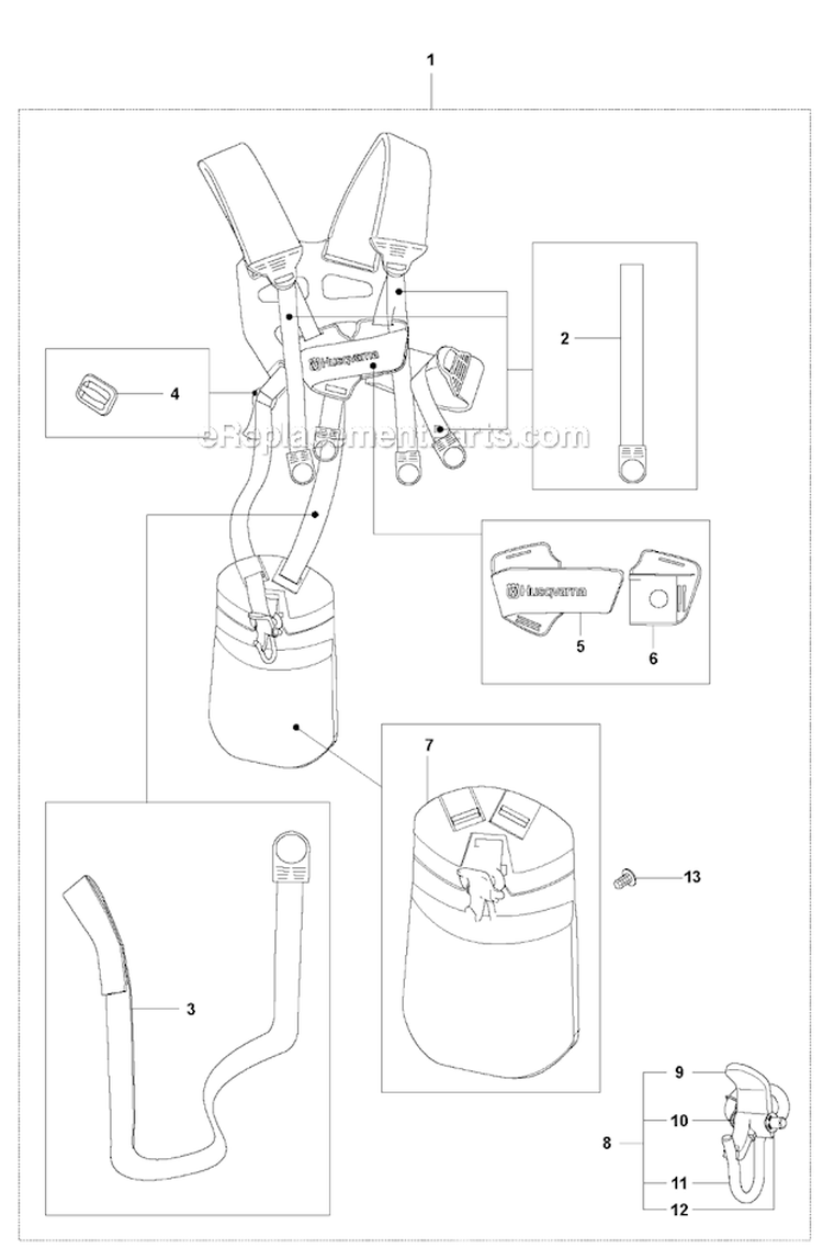 Harness Diagram and Parts List for 326RX 2009-05 Husqvarna Brush Cutter