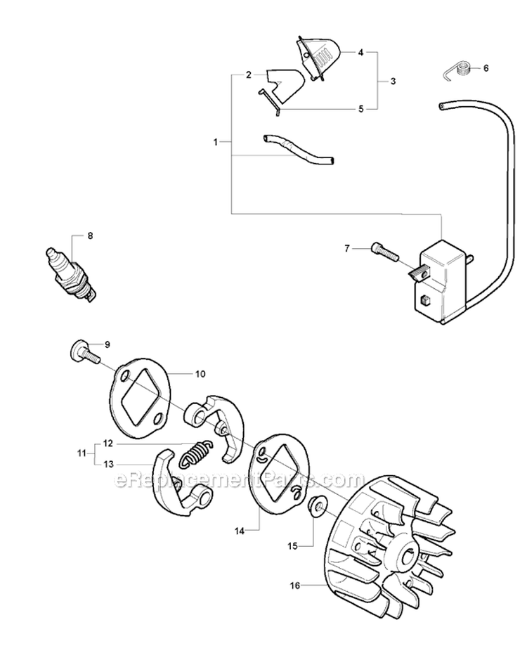 Ignition System Diagram and Parts List for 326RX 2009-05 Husqvarna Brush Cutter