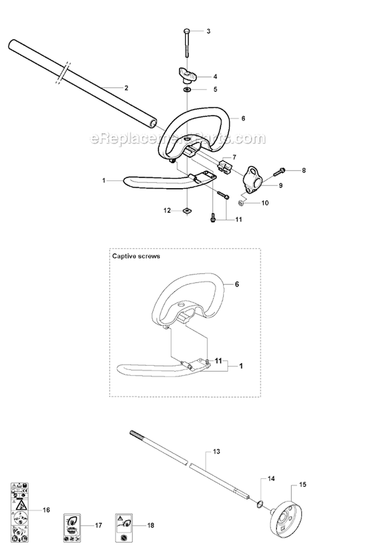 Shaft  Handle 2 Diagram and Parts List for 326RX 2009-05 Husqvarna Brush Cutter