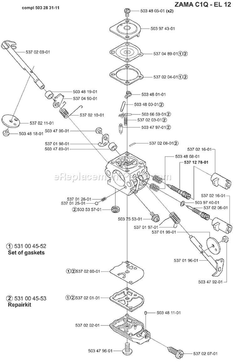 Page E Diagram and Parts List for 326C 326 C 2001-03 Husqvarna Trimmer