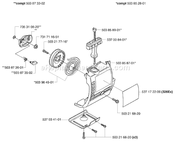 Page L Diagram and Parts List for 326 E X-Series E-Tech 2 -2002-02 Husqvarna Edger