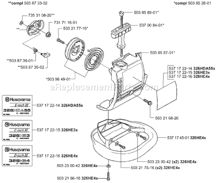 Page M Diagram and Parts List for 326 HE 4 X-Series 2004-01 Husqvarna Hedge Trimmer