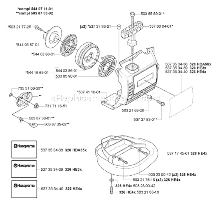 Page O Diagram and Parts List for 326 HE 3x 2005-10 Husqvarna Hedge Trimmer