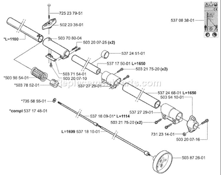 Page J Diagram and Parts List for 326P5X 326 P5X 2004-06 Husqvarna Pole Saw