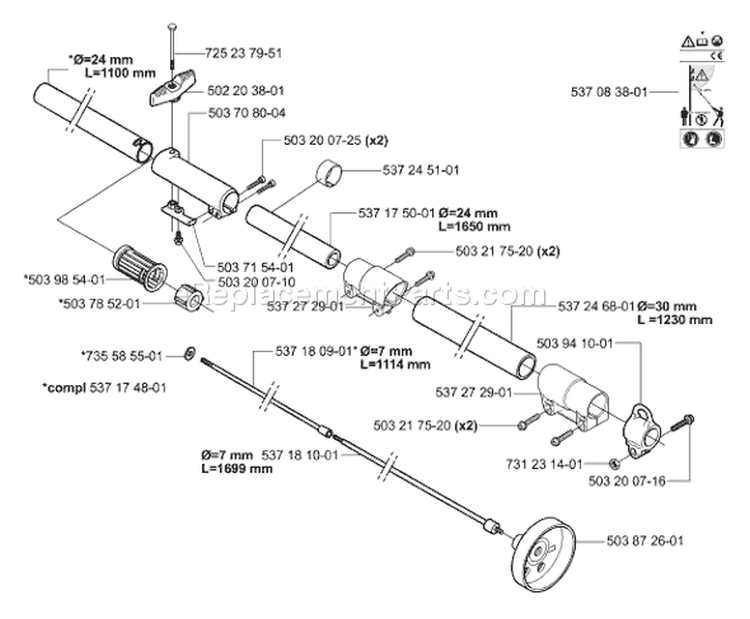 Page J Diagram and Parts List for 326 P5 X-Series 2006-07 Husqvarna Pole Saw
