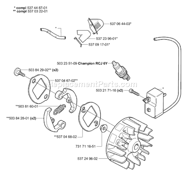 Page H Diagram and Parts List for 326 P5 X-Series 2006-07 Husqvarna Pole Saw