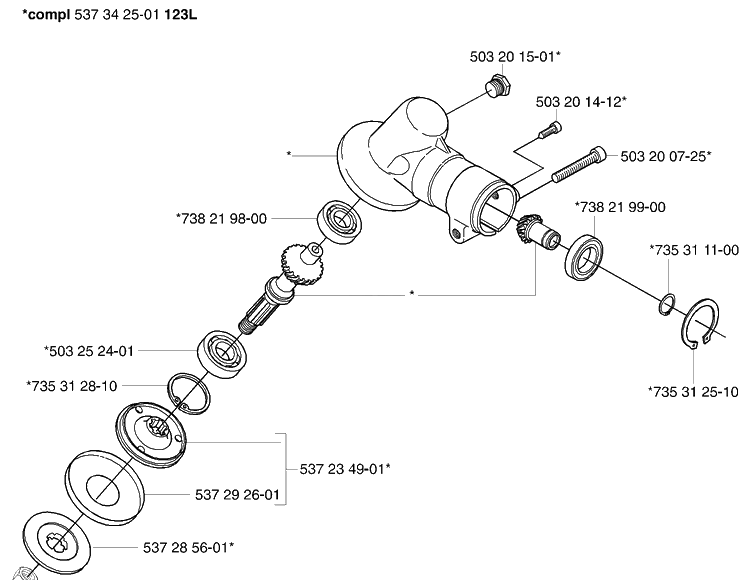 Gear Head Diagram and Parts List for 123L 2004-01 Husqvarna Trimmer