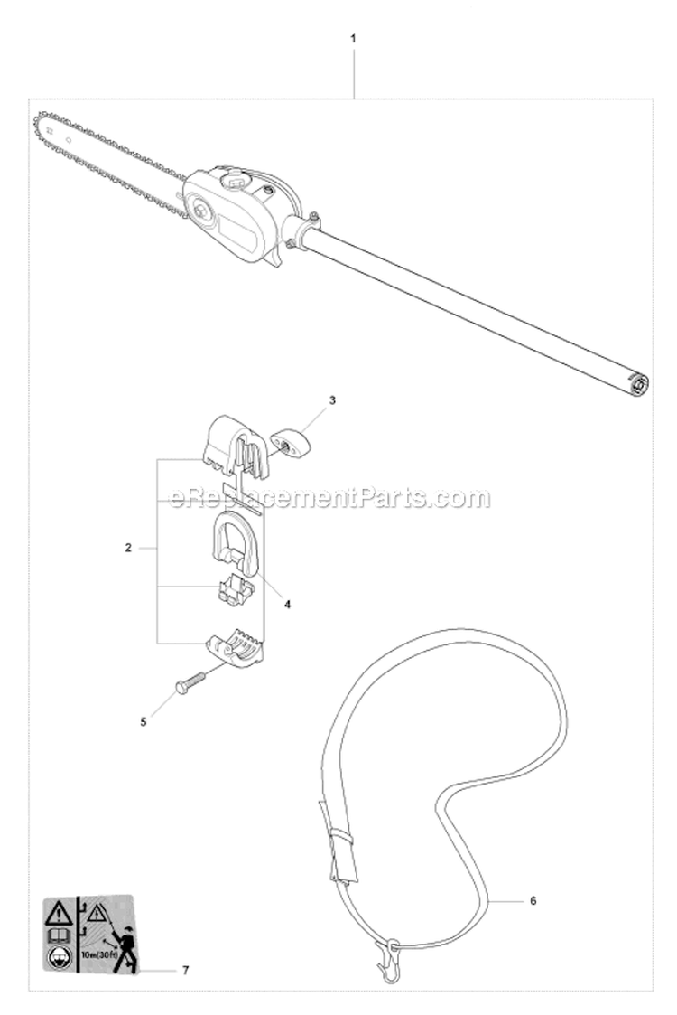 Saw Attachment (1100Mm) Diagram and Parts List for 327P4 2012-10 Husqvarna Pole Saw