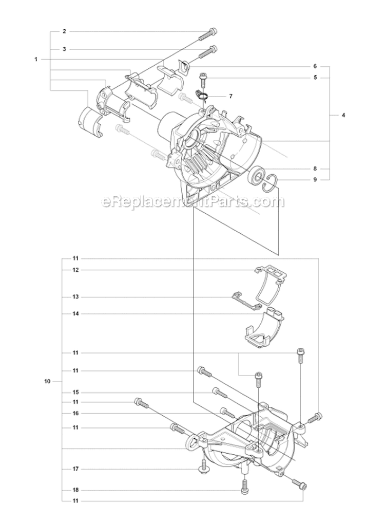 Clutch Cover And Crankcase Diagram and Parts List for 327P4 2012-10 Husqvarna Pole Saw