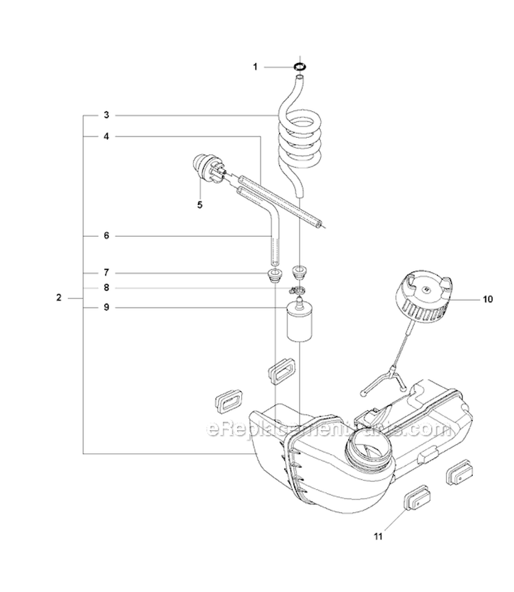 Fuel Tank Diagram and Parts List for 327PT5S 2011-06 Husqvarna Pole Saw