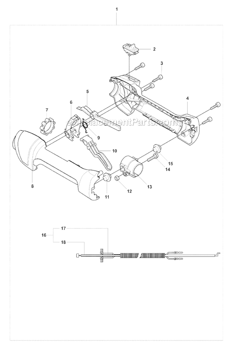 Handle  Controls Diagram and Parts List for 327RDX 2008-03 Husqvarna Brush Cutter