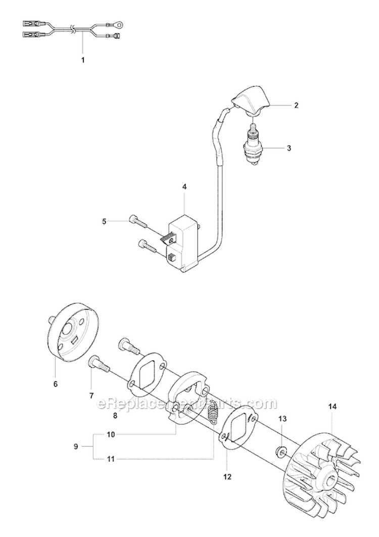 Ignition System  Clutch Diagram and Parts List for 327RDX 2008-03 Husqvarna Brush Cutter