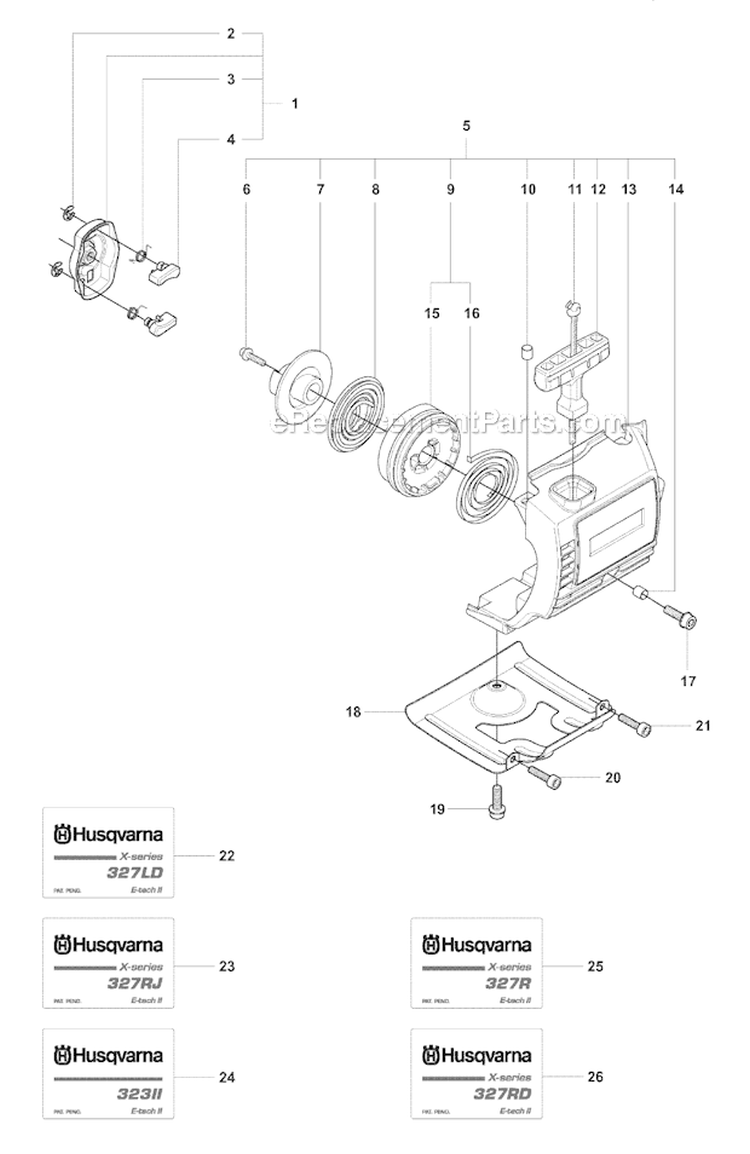 Starter 2 Diagram and Parts List for 327RDX 2008-03 Husqvarna Brush Cutter