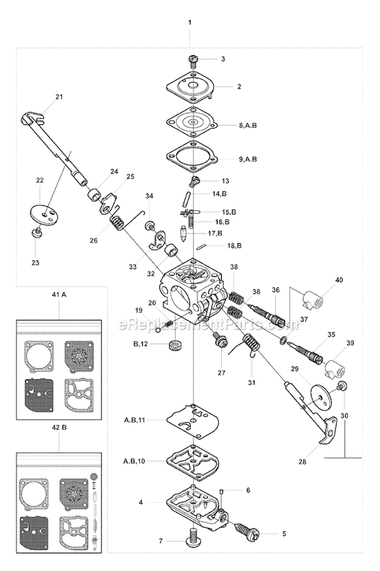 Carburetor Details Diagram and Parts List for 327RDX 2008-03 Husqvarna Brush Cutter