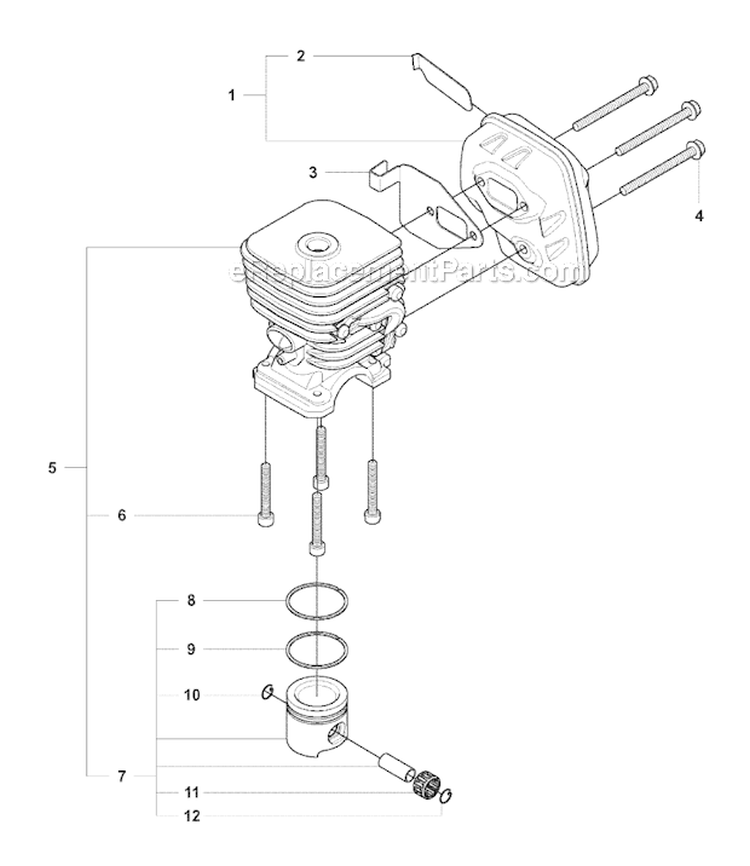 Cylinder Piston  Muffler Diagram and Parts List for 327RDX 2008-03 Husqvarna Brush Cutter