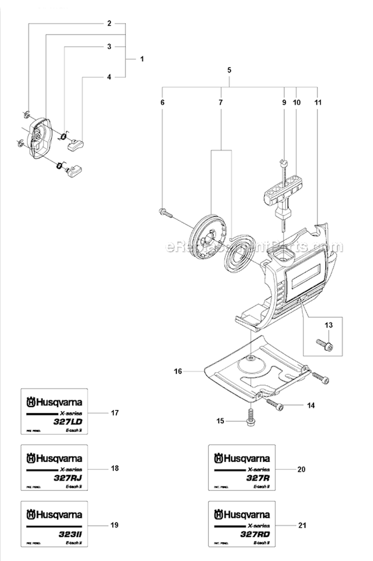 Starter 1 Diagram and Parts List for 327RDX 2012-01 Husqvarna Brush Cutter