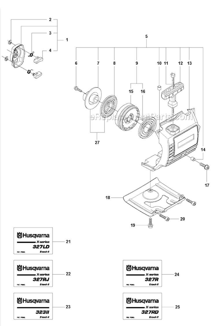 Starter 2 Diagram and Parts List for 327RDX 2012-01 Husqvarna Brush Cutter