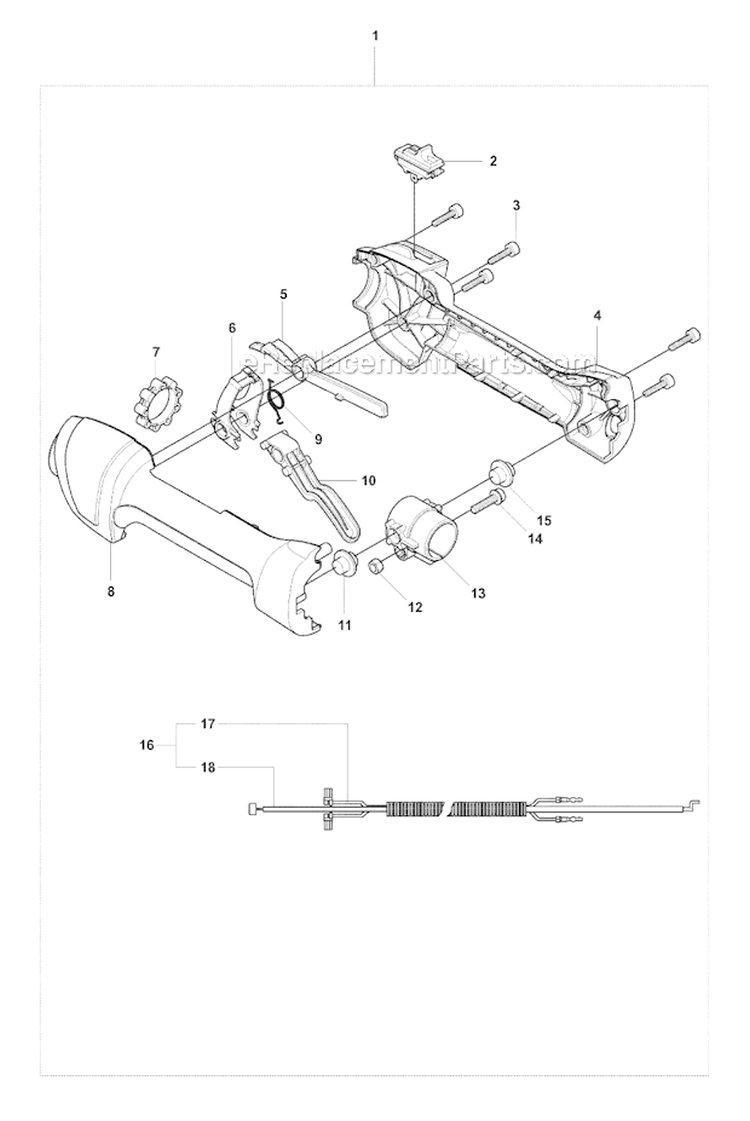 Handle  Controls Diagram and Parts List for 327RJX 2008-03 Husqvarna Brush Cutter