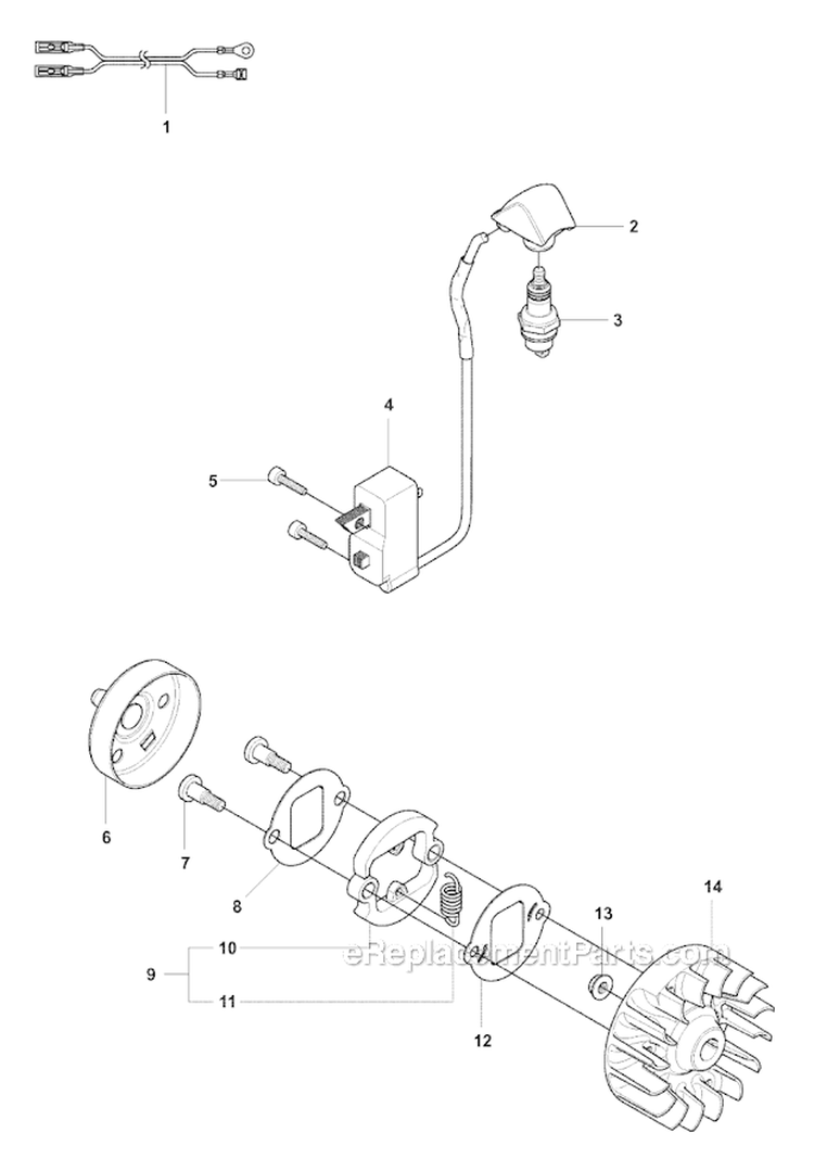Ignition System  Clutch Diagram and Parts List for 327RJX 2008-03 Husqvarna Brush Cutter