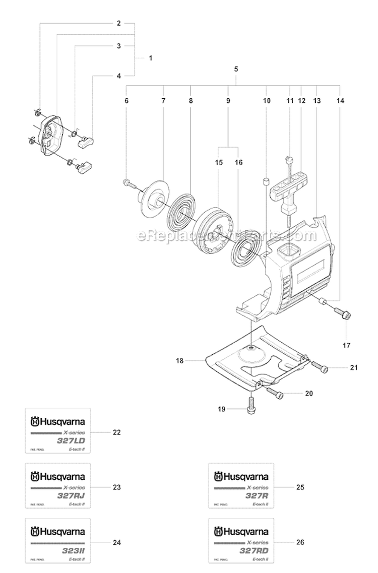 Starter 1 Diagram and Parts List for 327RJX 2008-03 Husqvarna Brush Cutter