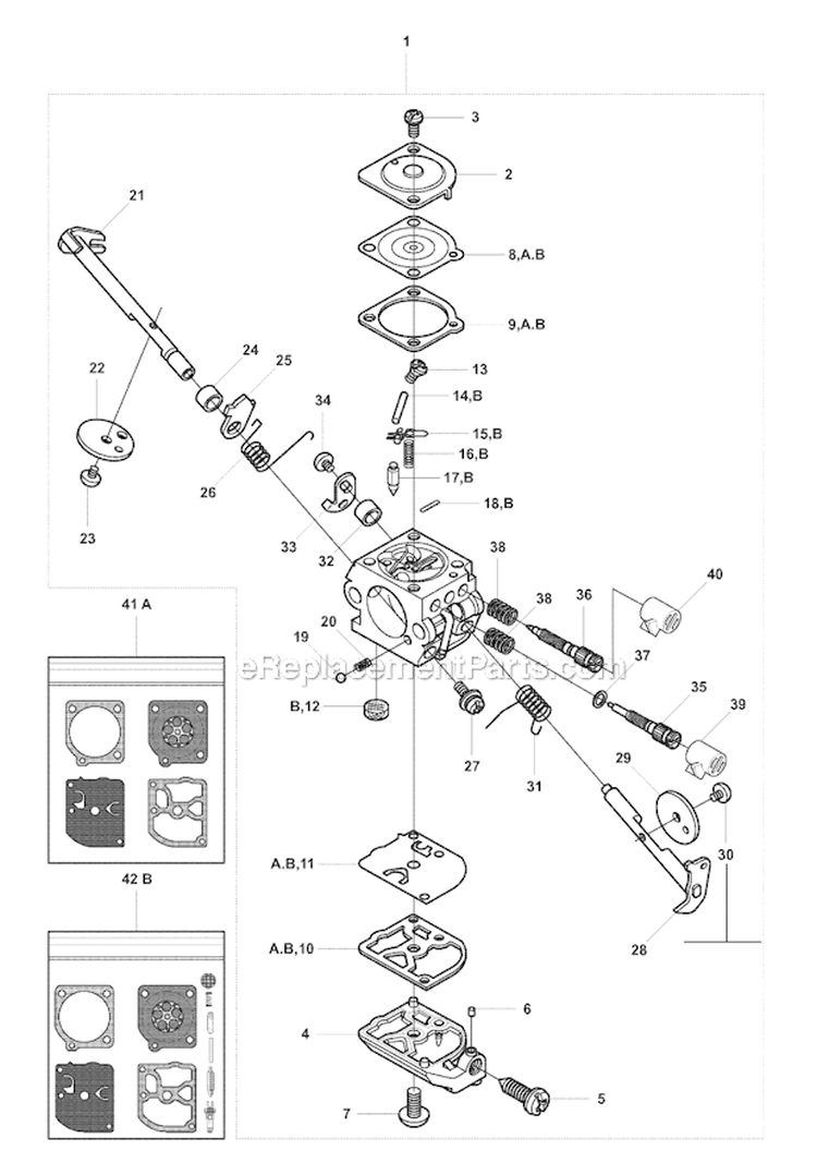 Carburetor Details Diagram and Parts List for 327RJX 2008-03 Husqvarna Brush Cutter
