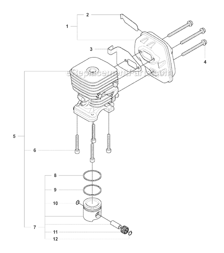 Cylinder Piston  Muffler Diagram and Parts List for 327RJX 2008-03 Husqvarna Brush Cutter