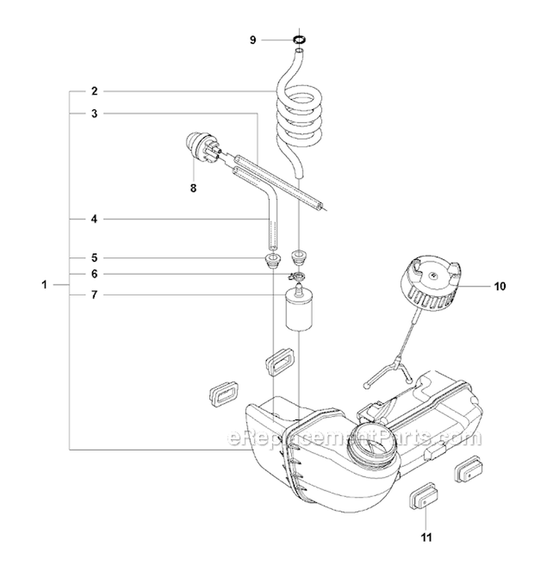 Fuel Tank Diagram and Parts List for 327RJX 2009-10 Husqvarna Brush Cutter